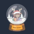 Christmas snowglobe with cute reindeer and presents inside