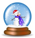 Christmas snowglobe with snowman cartoon design, icon, symbol for card. Winter transparent glass ball with the falling snow. Vect Royalty Free Stock Photo