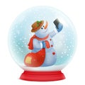 Christmas snowglobe with snowman funny cartoon character inside. Royalty Free Stock Photo