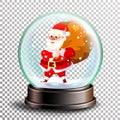 Christmas Snowglobe Vector. Cute Santa Claus With Gifts. Sphere Ball. Crystal Glass Empty Ball. Transparent Background Royalty Free Stock Photo