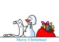 Christmas snowman character gifts bag list cartoon Royalty Free Stock Photo