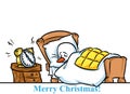 Christmas snowman character sleeping bed alarm clock cartoon Royalty Free Stock Photo