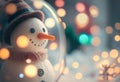 Christmas snowman close-up on a background of lights. AI Generated