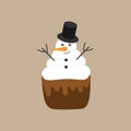 Christmas snowman cupcake vector illustration Royalty Free Stock Photo