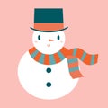 Christmas snowman with cute hat and scarf. Traditional xmas decoration character for modern holiday prints. Royalty Free Stock Photo