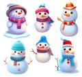Christmas snowman family, snowmen of different size isolated on