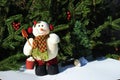 Christmas Snowman with fir brush background Royalty Free Stock Photo