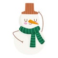 christmas snowman with hat and carf cartoon, winter time