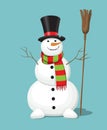 Christmas snowman isolated on blue background. Vector illustration Royalty Free Stock Photo