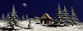 Christmas snowman at the mountain - 3D render