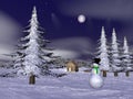 Christmas snowman at the mountain - 3D render