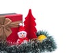 Christmas snowman and present box and decoration on white Royalty Free Stock Photo