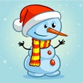 Christmas snowman with Santa hat and striped scarf. Vector illustration Royalty Free Stock Photo