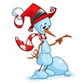 Christmas snowman with santa hat and striped scarf. Vector illustration Royalty Free Stock Photo