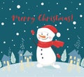 Christmas snowman scandinavian card. New year greeting.