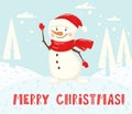 Christmas snowman scandinavian card. New year greeting.