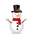 Christmas snowman with scarf on isolated background. Ice snow man for 2020 winter holiday. White cartoon snowball, snowman. Royalty Free Stock Photo