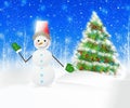 Christmas Snowman Scene with trees covered in snow Royalty Free Stock Photo