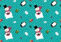 Christmas snowman seamless penguin and gifts box and letters pattern for wrapping paper and linens and fabrics