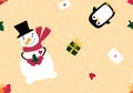Christmas snowman seamless penguin and gifts box and letters pattern for wrapping paper and linens and fabrics