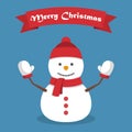 Christmas snowman with shadow in a flat design with ribbon