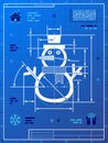 Christmas snowman symbol as blueprint drawing