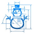 Christmas snowman symbol with dimension lines Royalty Free Stock Photo