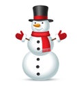 Christmas snowman with top hat, scarf and mittens Royalty Free Stock Photo