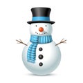 Christmas snowman with top hat and striped scarf isolated on white background. Vector illustration Royalty Free Stock Photo