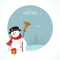 Christmas snowman on winter landscape background Royalty Free Stock Photo