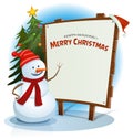 Christmas Snowman And Wood Sign Background