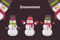 Christmas snowmen collection. Cute winter characters flat illustration