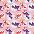 Christmas Snowmen On Pink Background Geometrical Pattern Seamless Repeat Background