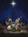 Christmas Snowmen Under Starry Night Sky Royalty Free Stock Photo