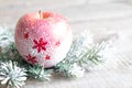 Christmas snowy apple with tree abstract background concept