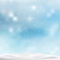 Christmas, Snowy background with falling snow, snowflakes, snowdrift for winter and new year holidays. Vector Royalty Free Stock Photo
