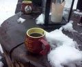 A cup of Mulled wine in the Christmas markets of snowy Cologne,Germany.