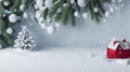 Christmas Snowy Fir Tree and Toys Background - Festive Holiday Decor.