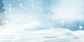 Christmas, Snowy landscape with shiny sun. Holiday winter landscape for Merry Christmas with Snowstorm, blizzard, firs