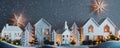 Christmas snowy night with white paper houses and fir tree decoration Royalty Free Stock Photo