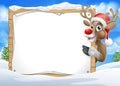 Santa Hat Reindeer Christmas Scene Sign Background Royalty Free Stock Photo