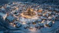 Christmas snowy village on New Year\'s Eve with beautiful lighting