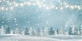 Christmas, Snowy Woodland landscape. Winter background. Holiday winter landscape for Merry Christmas with firs Royalty Free Stock Photo