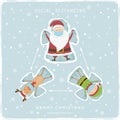 Christmas Social Distancing and Snow Angels Santa with Deer and Elf Royalty Free Stock Photo