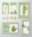 Christmas Social Media Advertising Editable Templates Set. Pine Branch, Bauble, Typography for Social Networks Stories