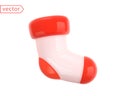 Christmas Sock Abstract Decor. Realistic 3d mocup design element in shiny plastic cartoon style. White and Red colors. Close-up Royalty Free Stock Photo