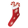 christmas sock with candy sticks. Vector illustration decorative design