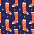 Christmas Sock Doodle Groovy Snowman Xmas New Year Seamless Pattern Background