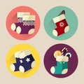 Christmas sock flat icon pack with long shadow