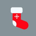 Christmas sock flat icon. Xmas sock simple color symbol. Vector decoration element